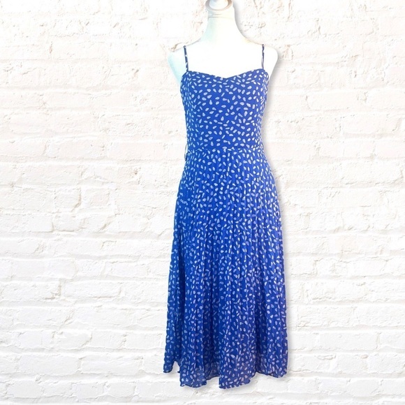 Lucy Paris Sweetheart Neck Dotted Pleated Dress Size XS Chiffon Blue And White - Picture 1 of 9